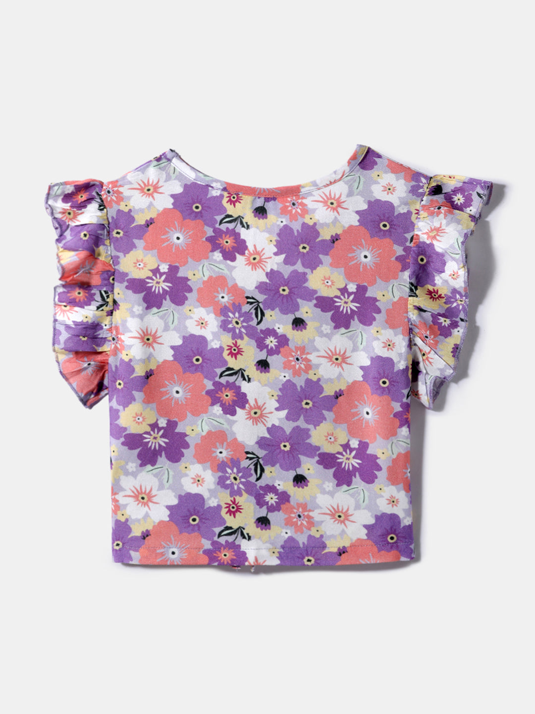 Girls Purple Printed Elastic Detail Top