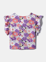 Girls Purple Printed Elastic Detail Top