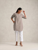 Women's Grey Cotton Blend Short Kurta