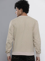 Men's Beige Casual Round Neck Striped Full Sleeves Sweatshirt