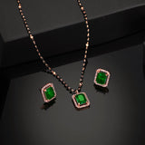 Women's Rose Gold Plated CZ Square Mangalsutra Set with Emerald Stones