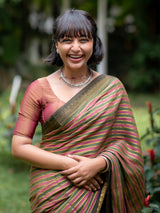 Women's Brown and Green Casual Cotton Saree