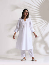 Women's White Slub Kurta Set