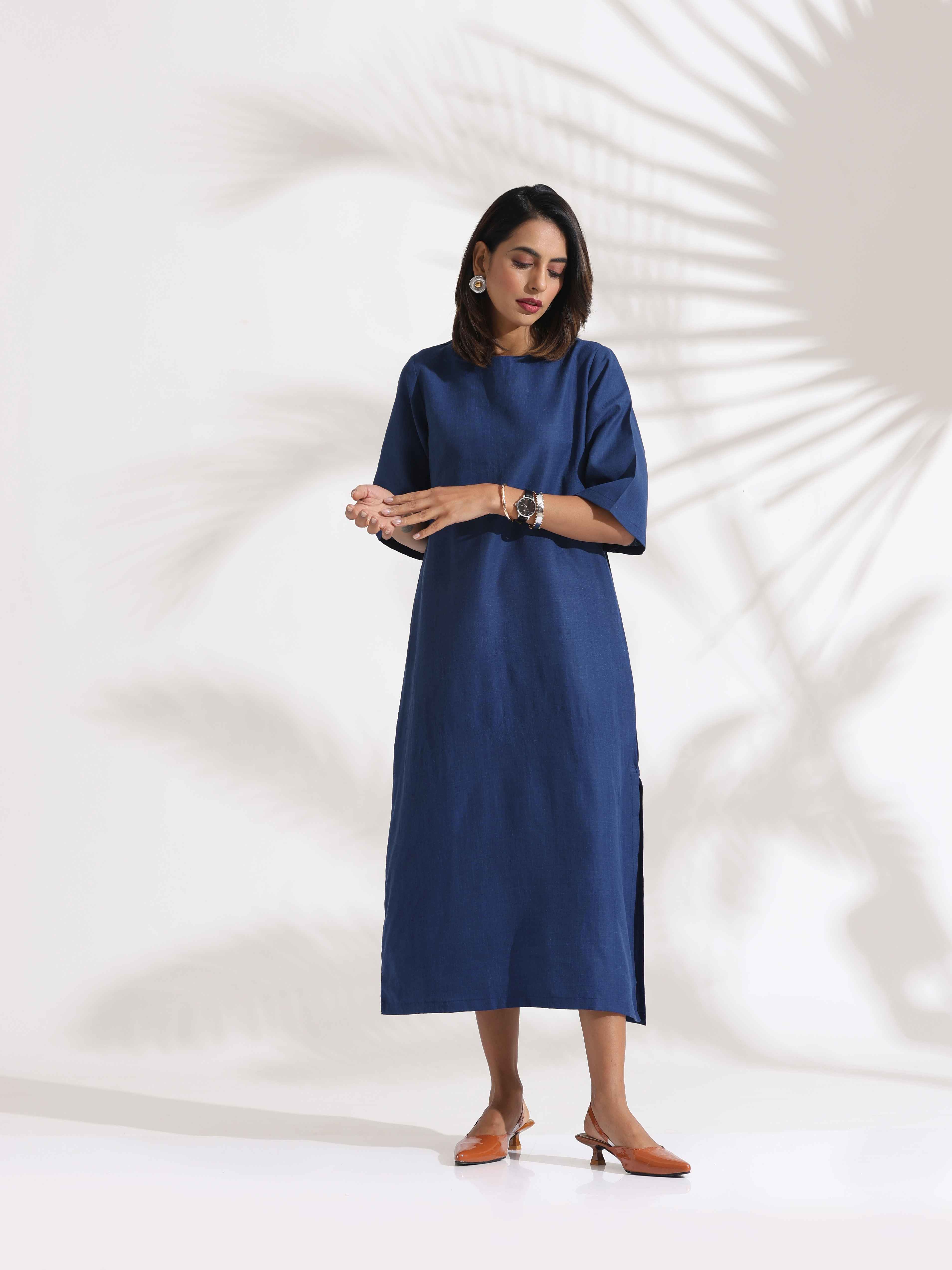 Women's Blue Slub Dress