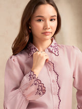 Women's Pink Casual Self-Design Full Sleeves Shirt