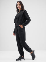 Women's Black Casual V-Neck Top & Jogger Co-Ords Set
