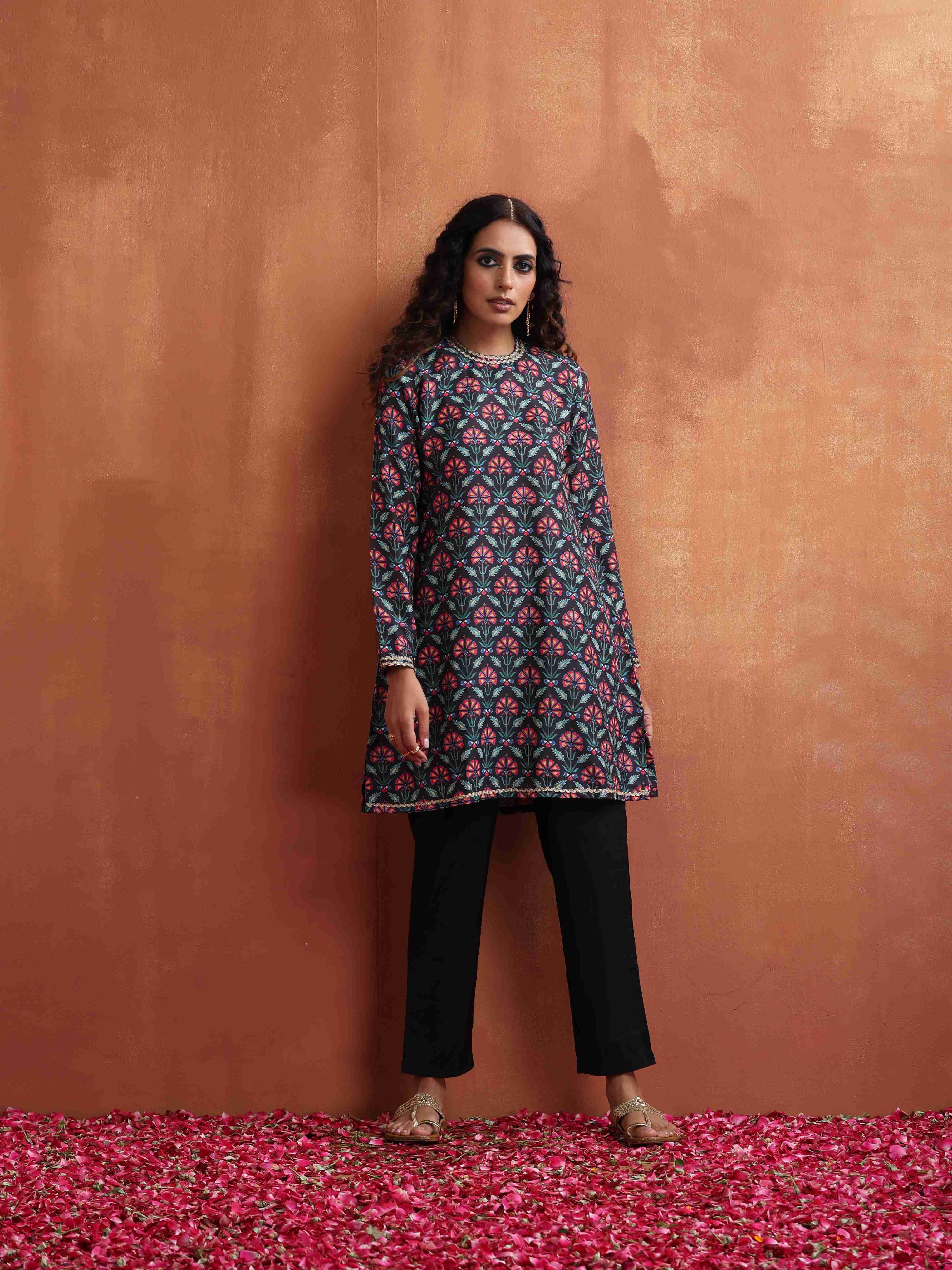 Women's Black Casual Printed Co-ords Set