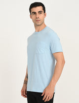 Mens Blue Casual Regular Fit Solid Half Sleeves Tshirt