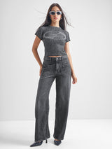 Women's Black Casual Self-Design Half Sleeves Sweater