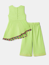 Girls Green Cotton Ethnic Festive Co-ords Set
