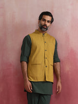 Men's Yellow Festive Solid Regular Fit Sleeveless Reversible Jacket