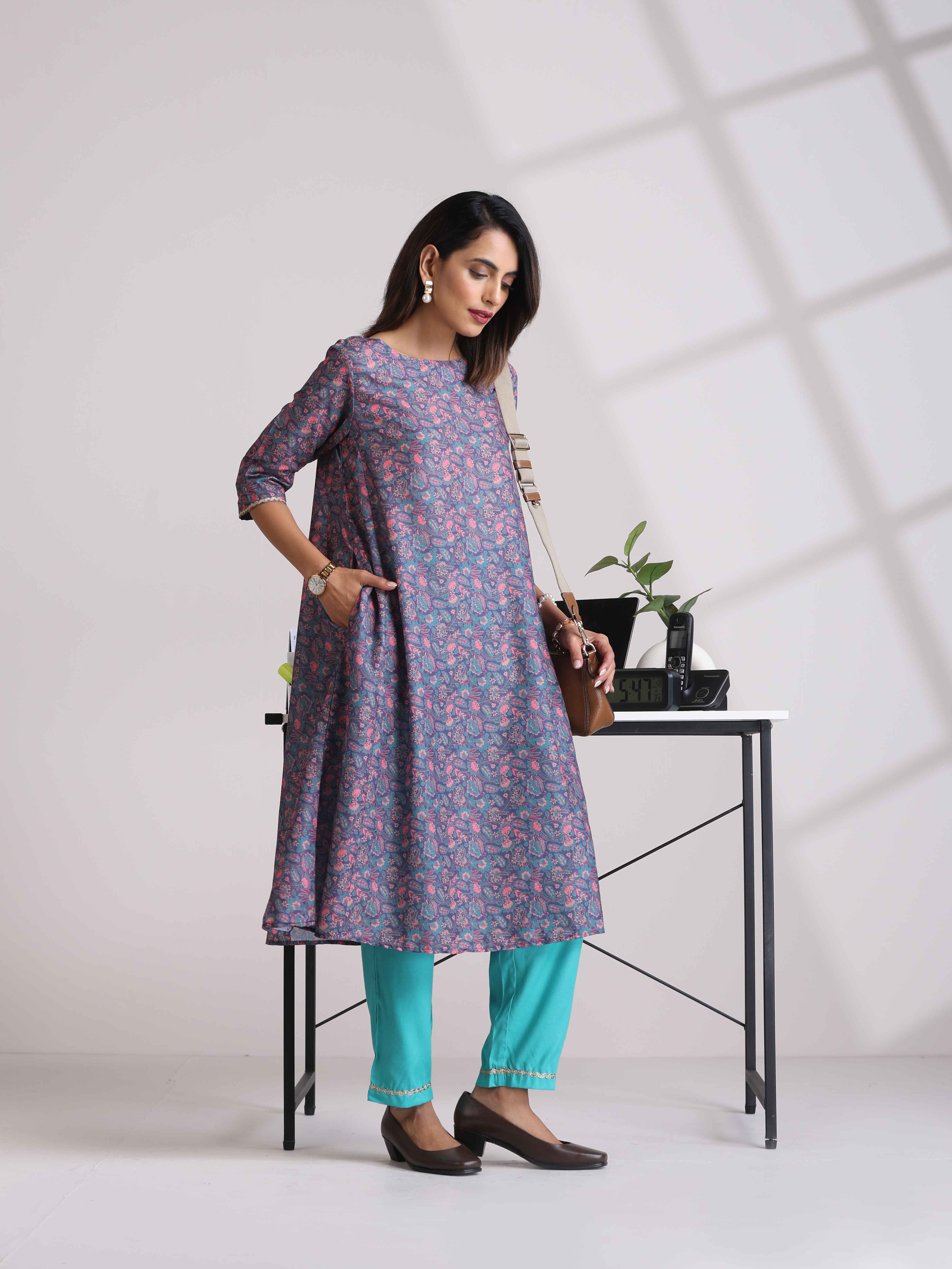 Women's Purple Casual Printed Kurta Set