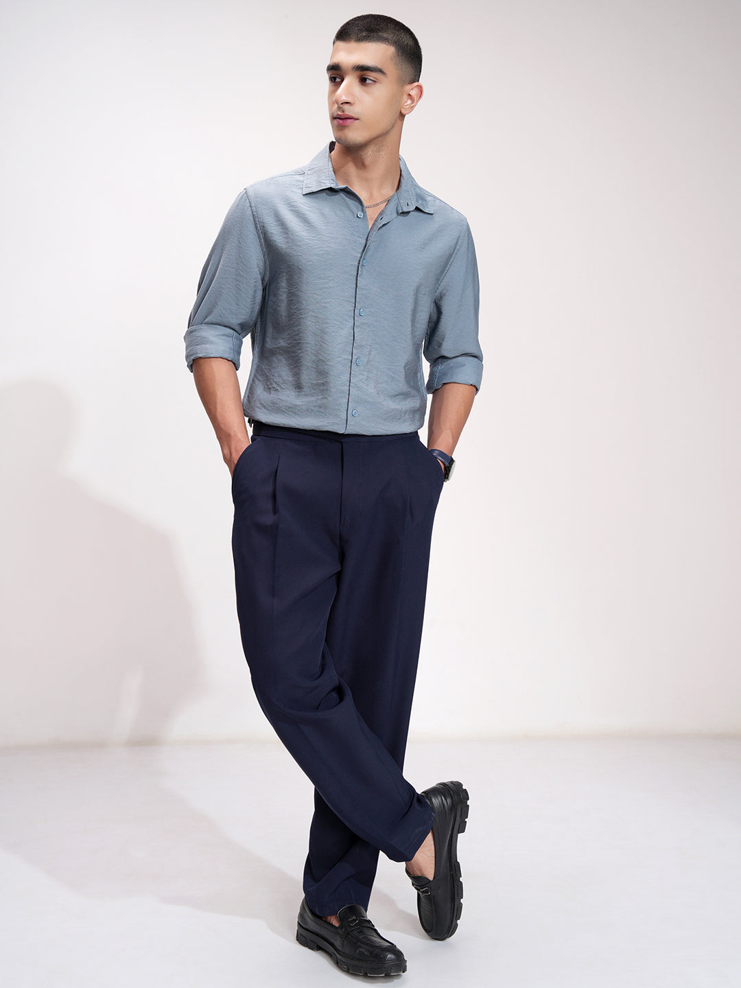 Men's Blue Casual Textured Full Sleeves Shirt