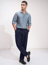 Men's Blue Casual Textured Full Sleeves Shirt