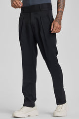 Men's Black Formal Regular Fit Solid Trousers