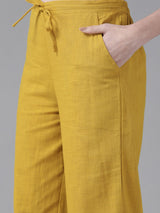 Women's Mustard Yellow Ethnic Motifs Embroidered Mirror Work Pure Cotton Kurta with Salwar