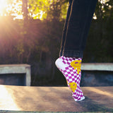 Unisex Purple and White Crew Lengh Smiling Board Socks