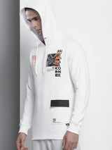Men's White Casual Hood Neck Graphic Full Sleeves Hoodie
