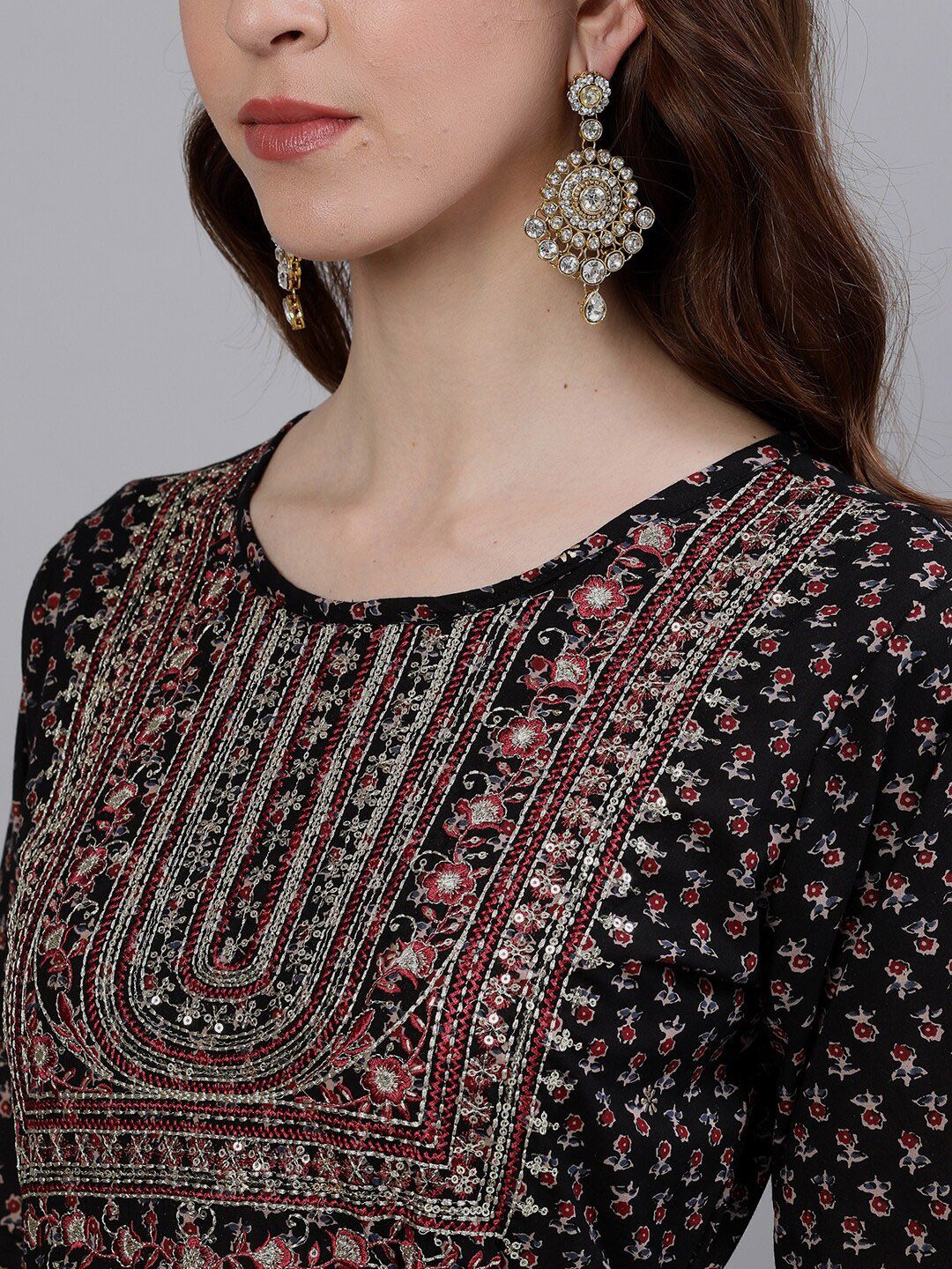 Women's Black Embroidered Anarkali Kurta