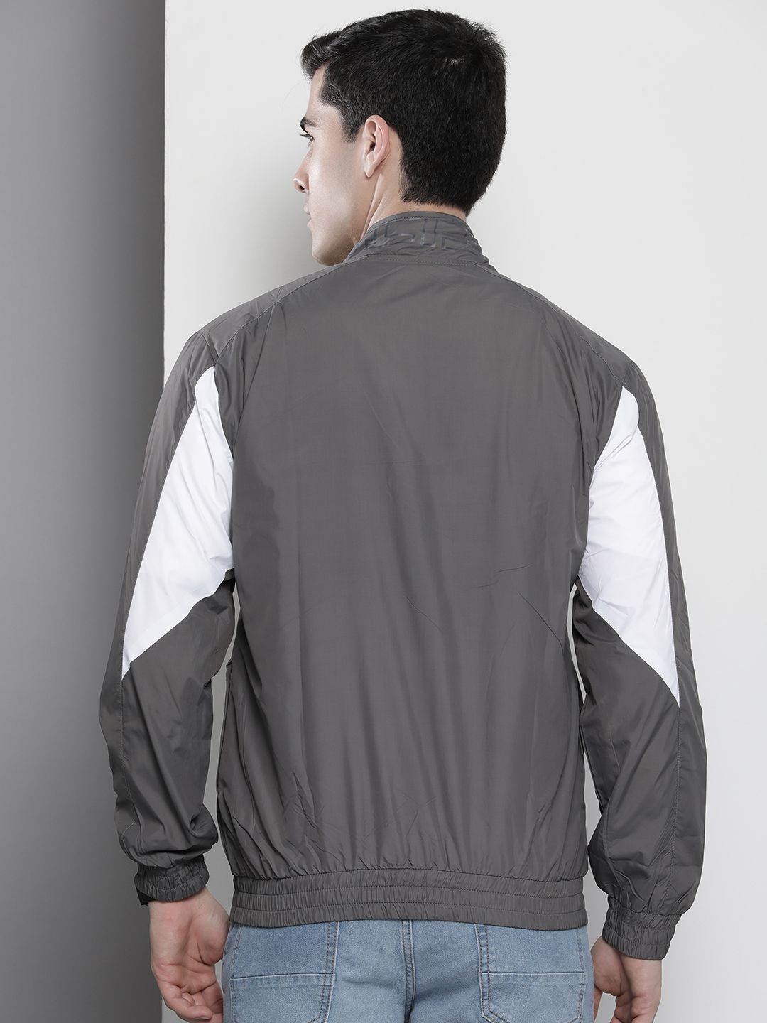 Men's Grey Colorblocked Casual Jacket