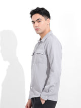 Men's Grey Casual Solid Full Sleeves Shirt