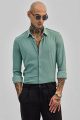 Men's Green Casual Slim Fit Solid Full Sleeves Shirt
