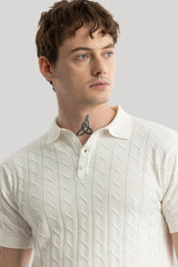 Men's Beige Casual Slim Fit Printed Half Sleeves Polo Tshirt