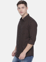Men's Slim Fit Checkered Full Sleeves Spread Collar Casual Shirt