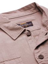 Men Slim Fit Placement Print Full Sleeves Cutaway Collar Double Flap Pocket Casual Over Shirt