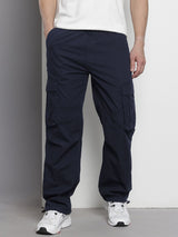Men's Navy Casual Relaxed Fit Solid Cargo