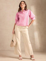Women's Pink Party Striped Three Quarter Sleeves Shirt
