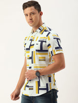 Men's Slim Fit Abstract Printed Half Sleeves Cutaway Collar Casual Shirt