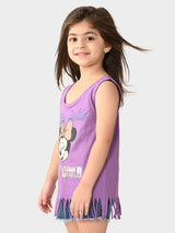 Girls Purple Casual Printed Regular Fit Sleeveless Tshirt