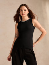 Women's Black Studded Racer Back Tank