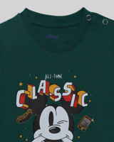 Boys Green Mickey Mouse Plastisol Printed Tshirt