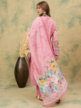 Women's Pink Straight Fit Kurta With Bell Sleeves Solid Ankle Length Trousers