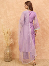 Women's Purple Zari Embroidery Shimmer Kurta Set