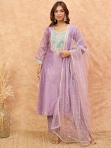Women's Purple Zari Embroidery Shimmer Kurta Set