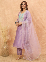 Women's Purple Zari Embroidery Shimmer Kurta Set