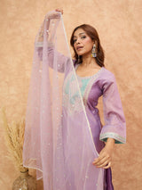 Women's Purple Zari Embroidery Shimmer Kurta Set