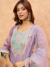 Women's Purple Zari Embroidery Shimmer Kurta Set