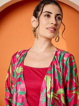 Women's Pink Square Neck A-Line Midi Dress with Jacket