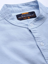 Men's Slim Fit Solid Full Sleeves Mandarin Collar Double Flap Pocket Casual Shirt