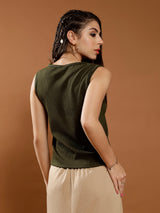 Women's Casual Solid Green Top