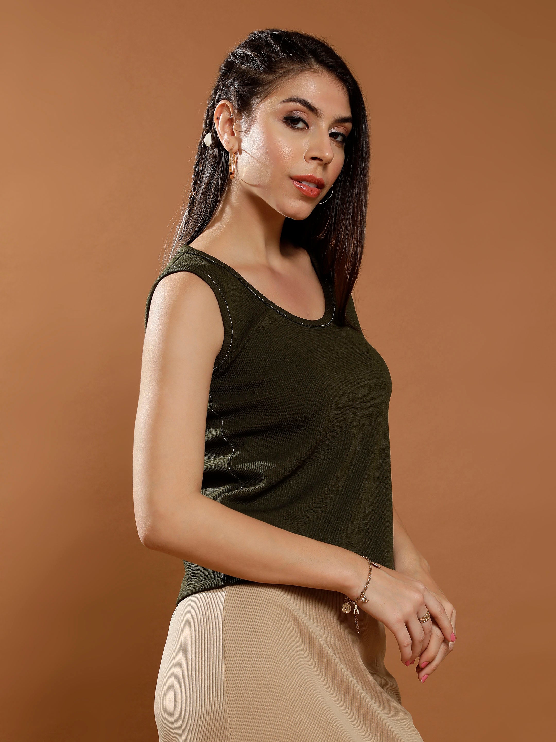 Women's Casual Solid Green Top