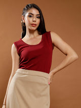 Women's Casual Solid Maroon Top