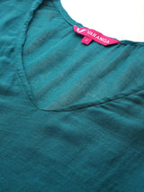 Women's Teal Blue Pure Silk Gotta And Mirror Work Kaftan With Tulip Pants