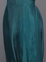 Women's Teal Blue Pure Silk Gotta And Mirror Work Kaftan With Tulip Pants