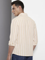 Men's Beige Casual Regular Fit Checked Full Sleeves Shirt