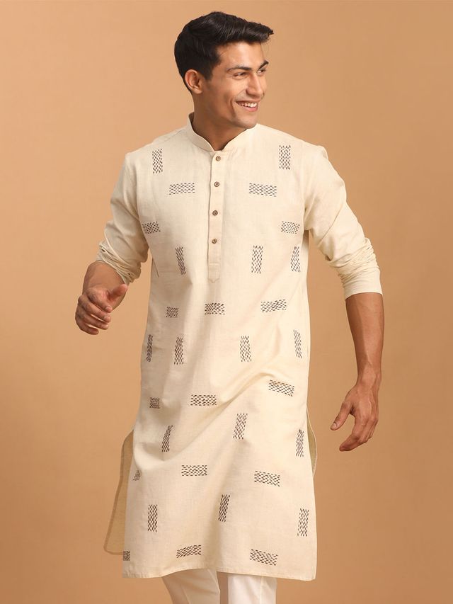 Men's Cream Festive Ethnic Full Sleeves Kurta